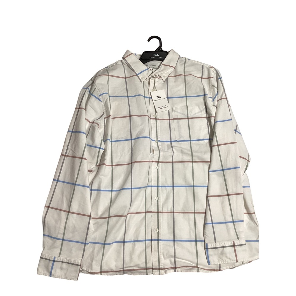 Free Assembly Mens 2XL Button Down Shirt Long Sleeve Oxford Woven Plaid